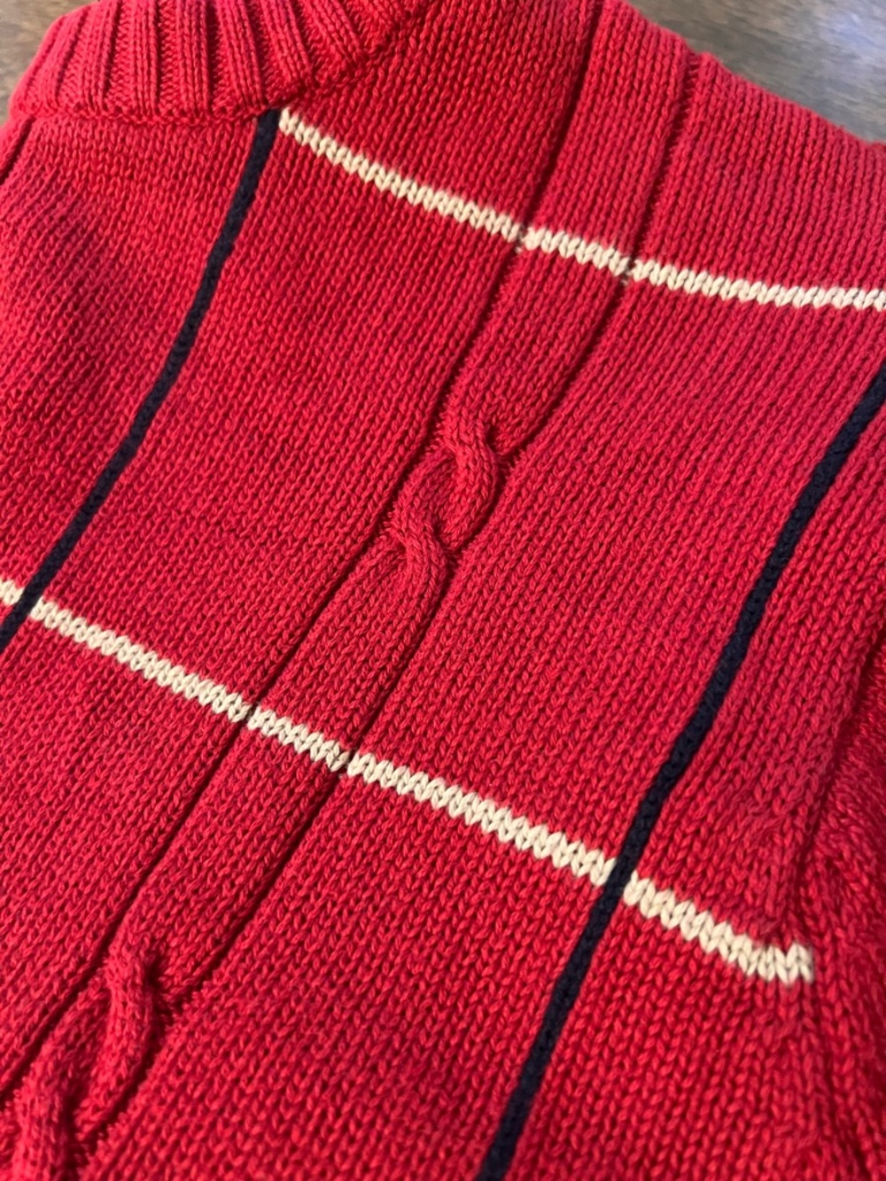 Vintage Oscar de la Renta Red Cable Knit Striped Sweater Preppy Grandpa Core - Picture 7 of 9